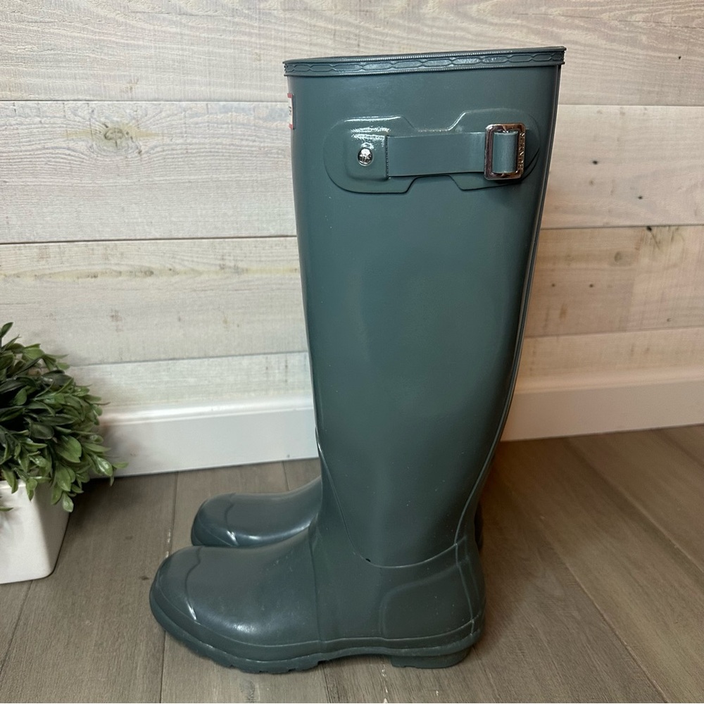 Hunter Original Tall Gloss Rain Boots Grey Women’s 8 (run large) - Picture 8 of 9